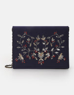 Navy Hand Embroidered Clutch