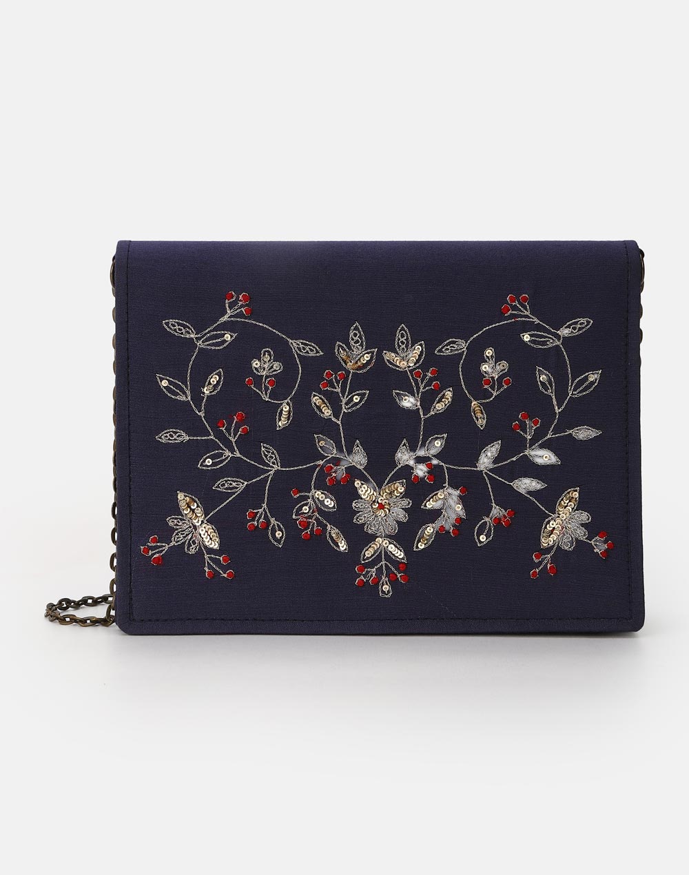 Navy Hand Embroidered Clutch