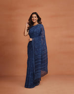 Indigo Cotton Silk Dabu Printed Sari