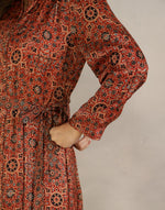 Red Rayon Blend Ajrakh Printed Maxi