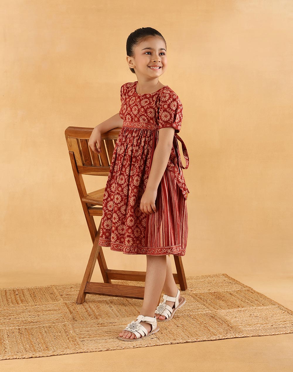 Red Cotton Kalamkari Printed Dress