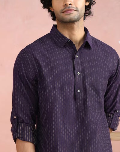 Purple Dobby Pathani Kurta styled for everyday wear