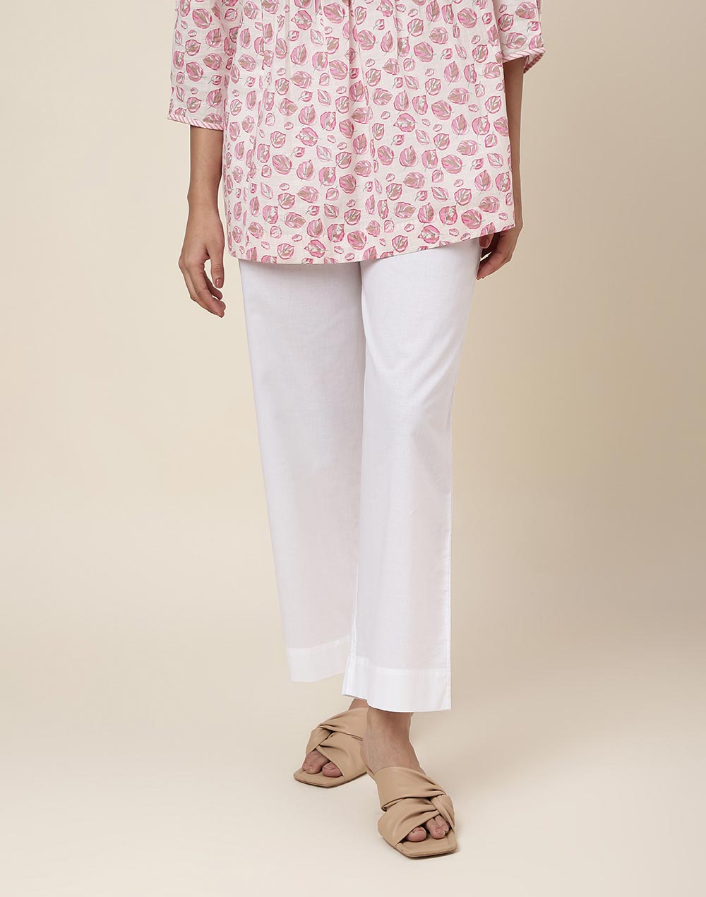 White Cotton Full Length Casual Pant