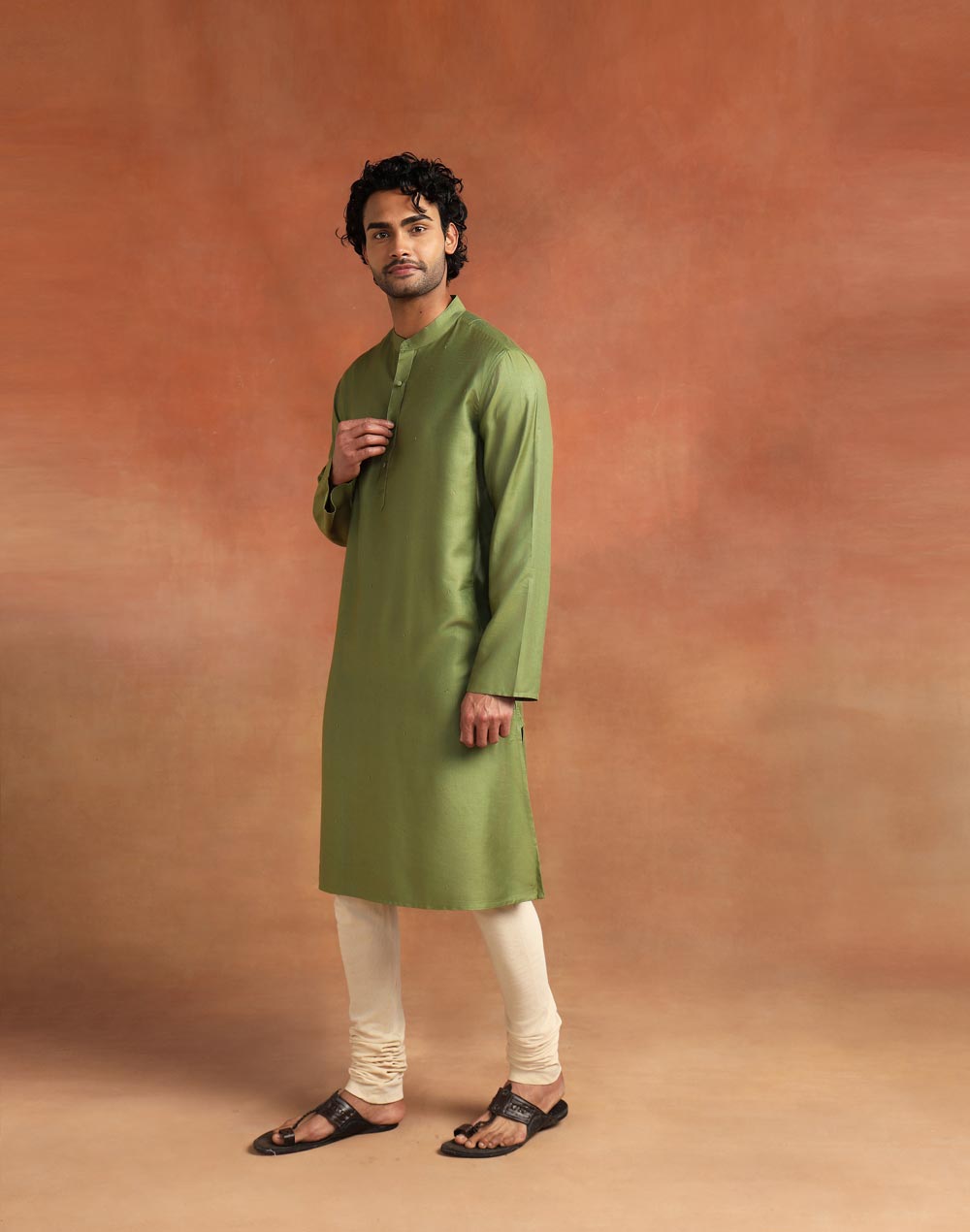 Green Viscose Silk Long Kurta
