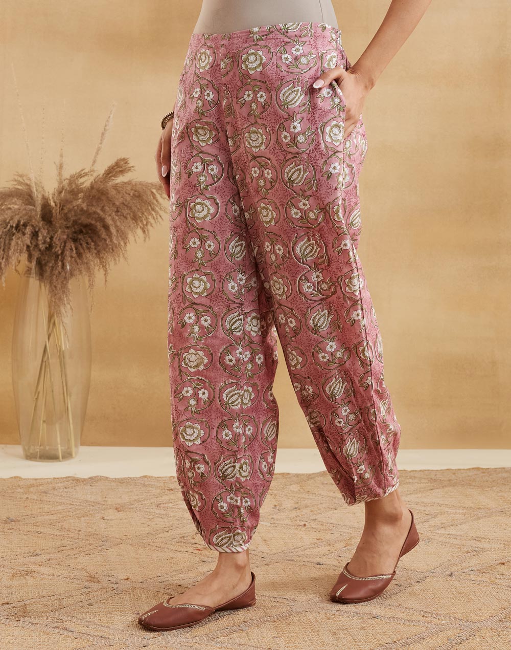 Pink Cotton Hand Block Printed Salwar