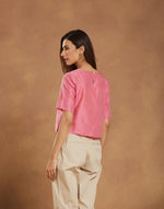 Pink Cotton Silk Embroidered Short Top
