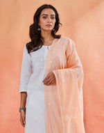 Orange Cotton Silk Chikankari Dupatta
