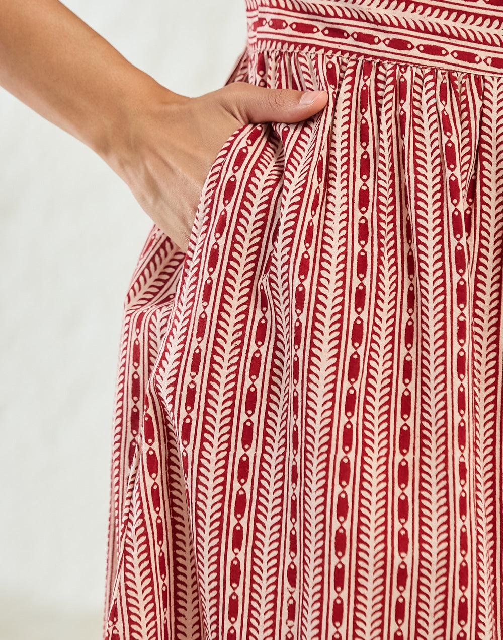 Red Cotton Bagh Printed Midi Dress