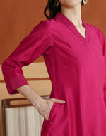 Fuchsia Cotton Silk Embroidered Long Kurta for Women with embroidered detailing