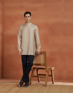 Beige Viscose Silk Embroidered Short Kurta