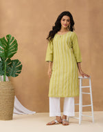 Green Cotton Chikankari Knee Length Kurta