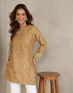 Mustard Cotton Silk Hand Block Printed Short Kurta