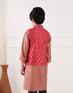 Red Cotton Silk Blend Cutwork Jacket