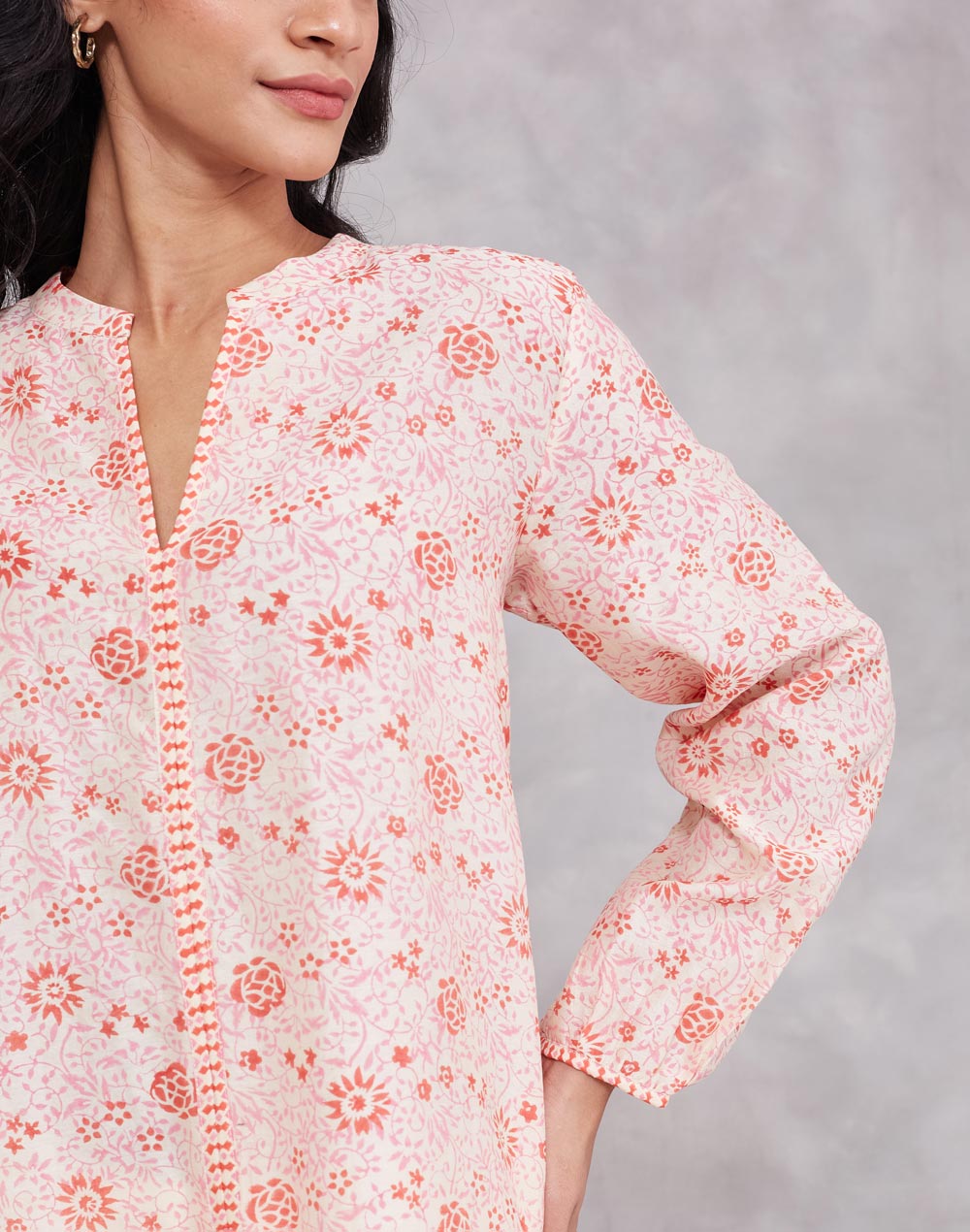 Pink Cotton Silk Hand Block Printed Tunic