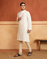 White Dobby Long Kurta with Chinese collar and full sleeves