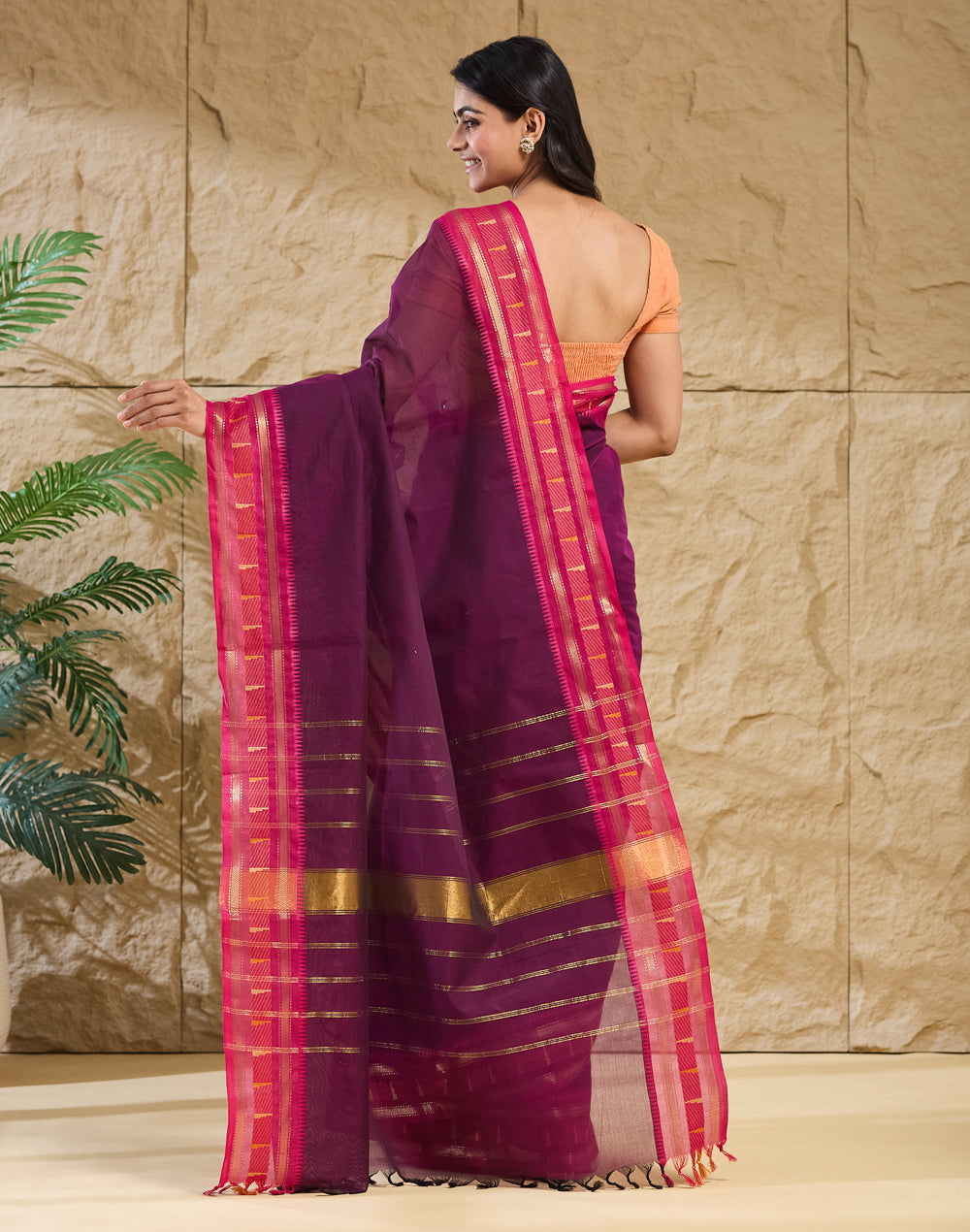 Purple Cotton Blend Sari