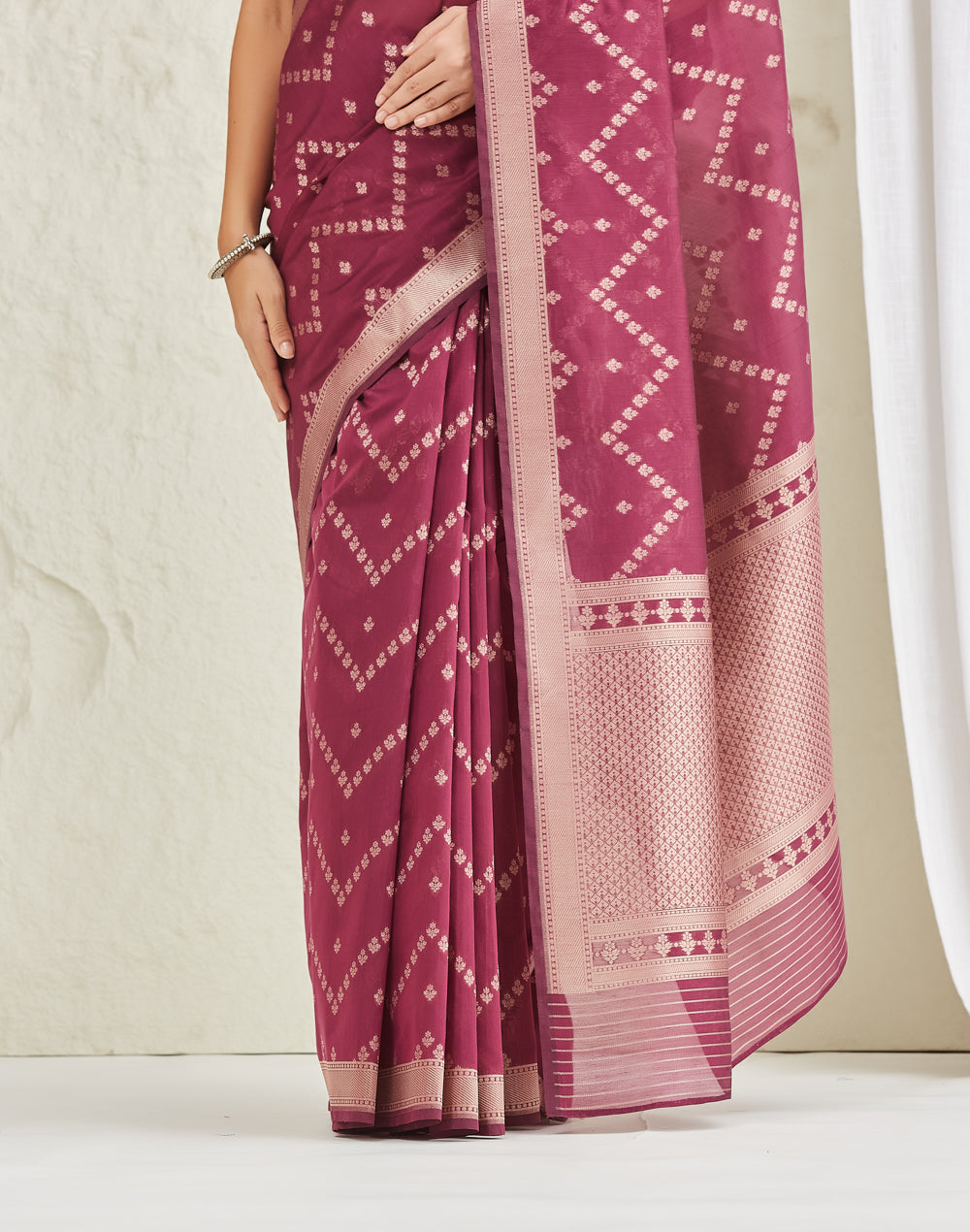 Wine Cotton Silk Blend Banarsi Sari