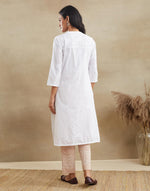 White Cotton Chikankari Knee Length Kurta