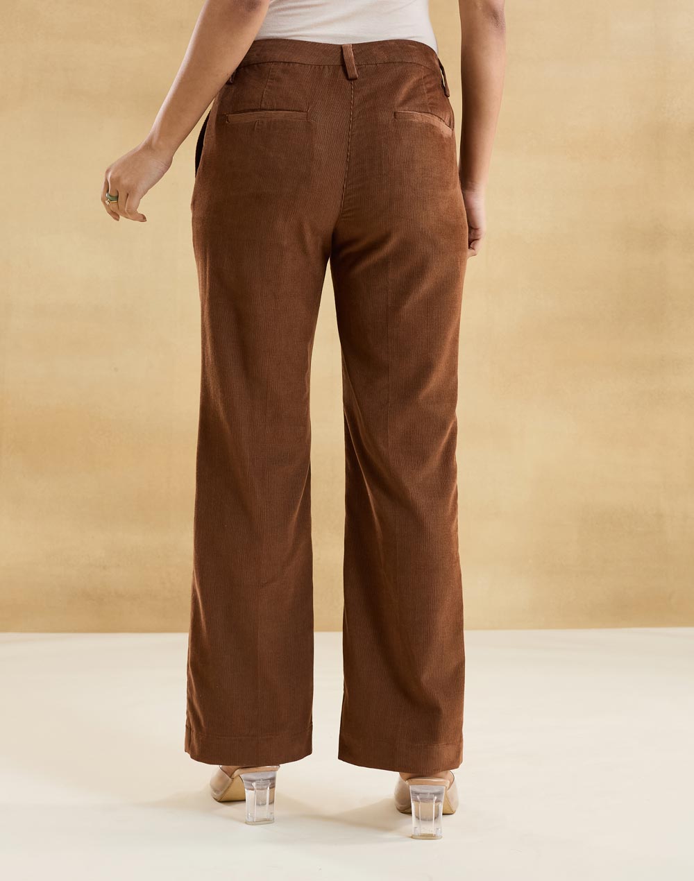 Brown Cotton Casual Tapered Pant