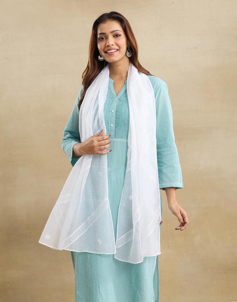 White Cotton Silk Blend Chikankari Stole