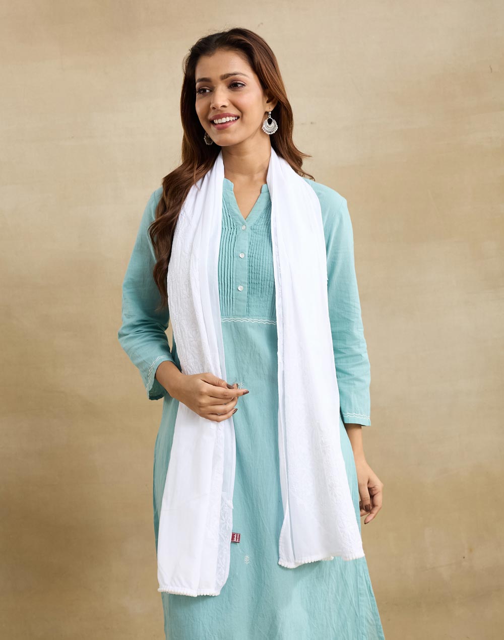 White Cotton Chikankari Stole