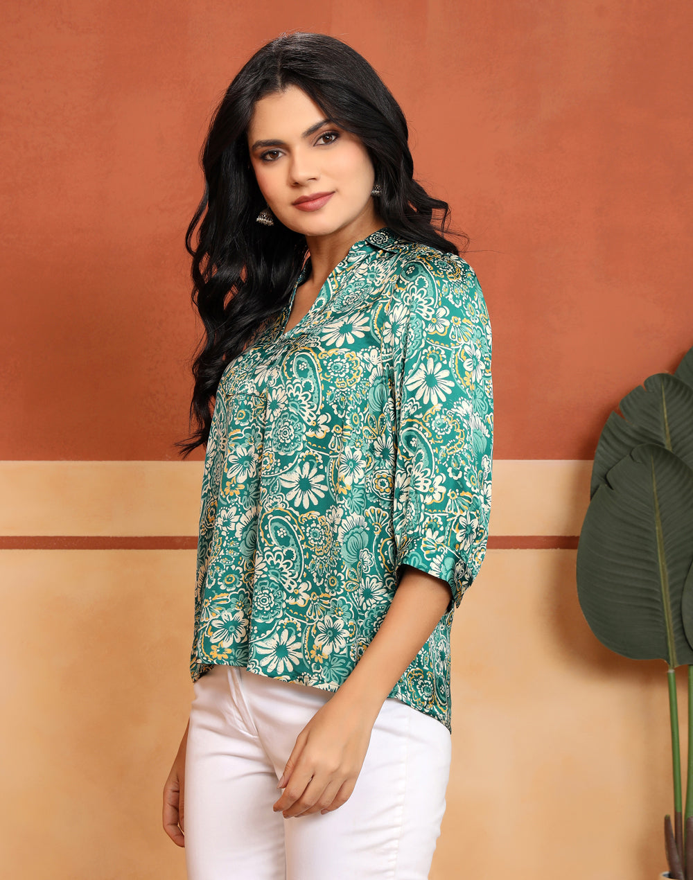 Block print detail on the Green Block Print Floral Top