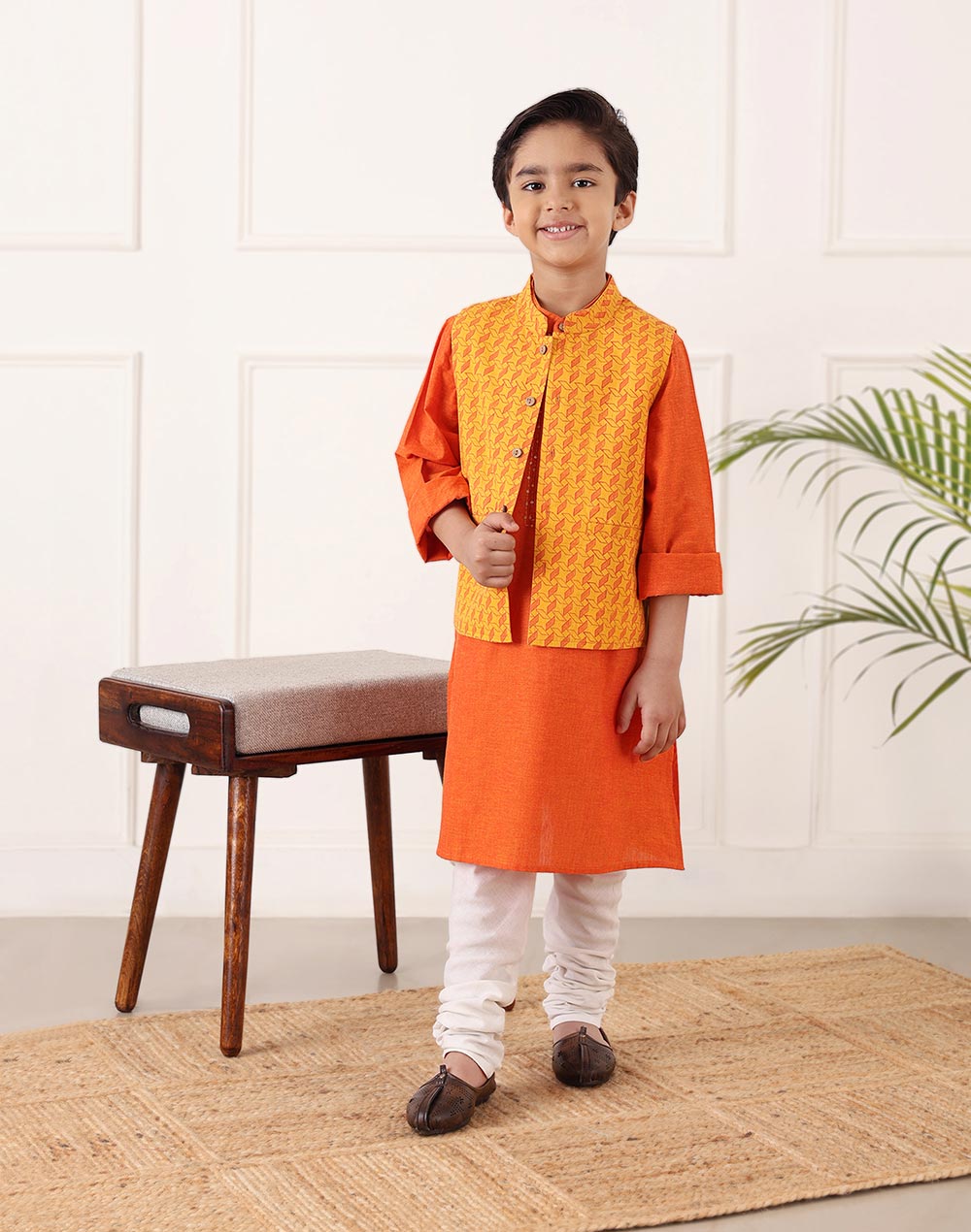 Orange Cotton Hand Block Printed 2pc Kurta Set
