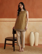 Mustard Cotton Silk Hand Block Printed Slim Fit Short Kurta