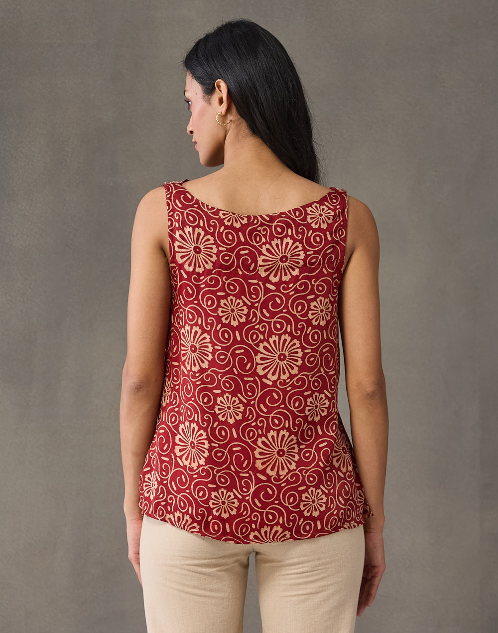 Red Rayon Blend Ajrakh Printed Top