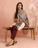 Natural-Red Silk Bagh Printed Stole