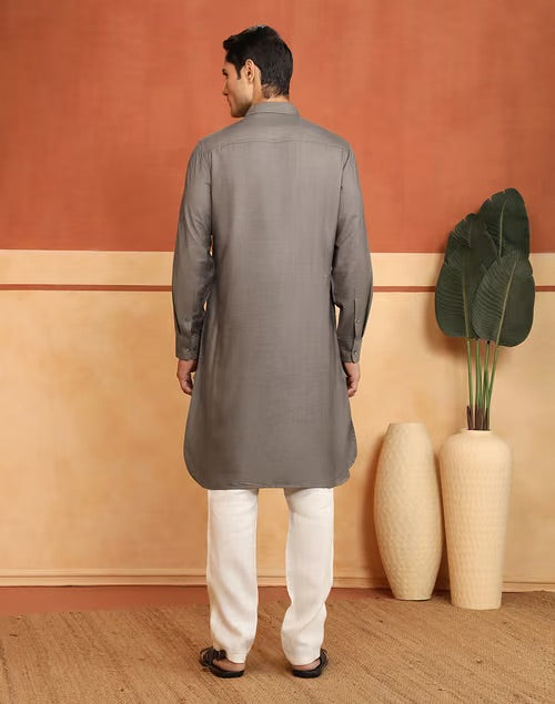 Texture and finish of the Grey Pathani Kurta by Fabindia UK