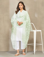 Green Cotton Silk Blend Chikankari Dupatta