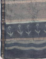 Indigo Cotton Silk Blend Dabu Printed Sari