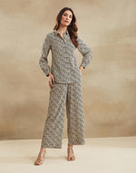 Beige Cotton Bagru Printed Shirt & Pant Set