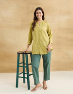 Green Cotton Silk Hand Embroidered Tunic