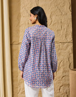 Blue-Pink Cotton Silk Hand Block Printed Clara Tunic