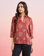Ajrakh print detail on the Red Ajrakh Print Top