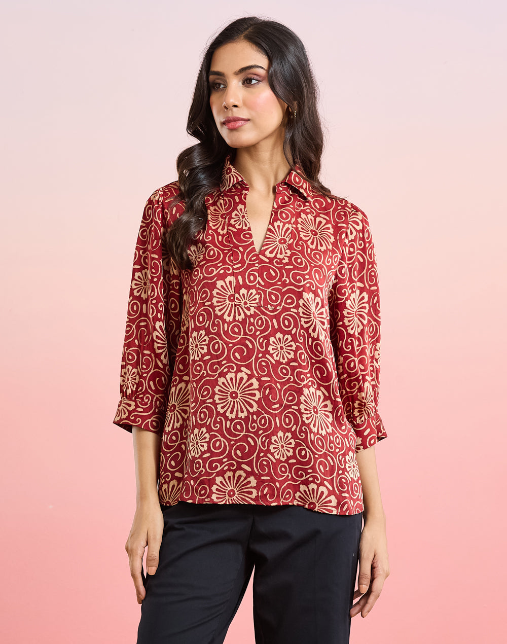 Ajrakh print detail on the Red Ajrakh Print Top