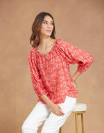 Red Rayon Blend Printed Top