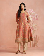 Pink Cotton Silk Hand Block Printed Long Kurta