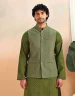 Green Cotton Nehru Jacket