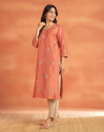 Pink Cotton Silk Embroidered Long Kurta