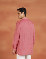 Red Cotton Dobby Slim Fit Short Kurta