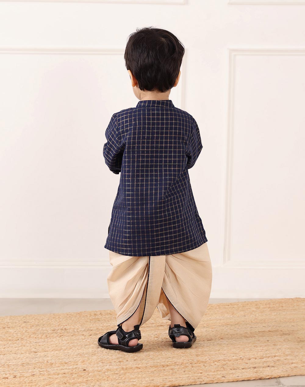 Navy Cotton Blend 2pc Dhoti Set