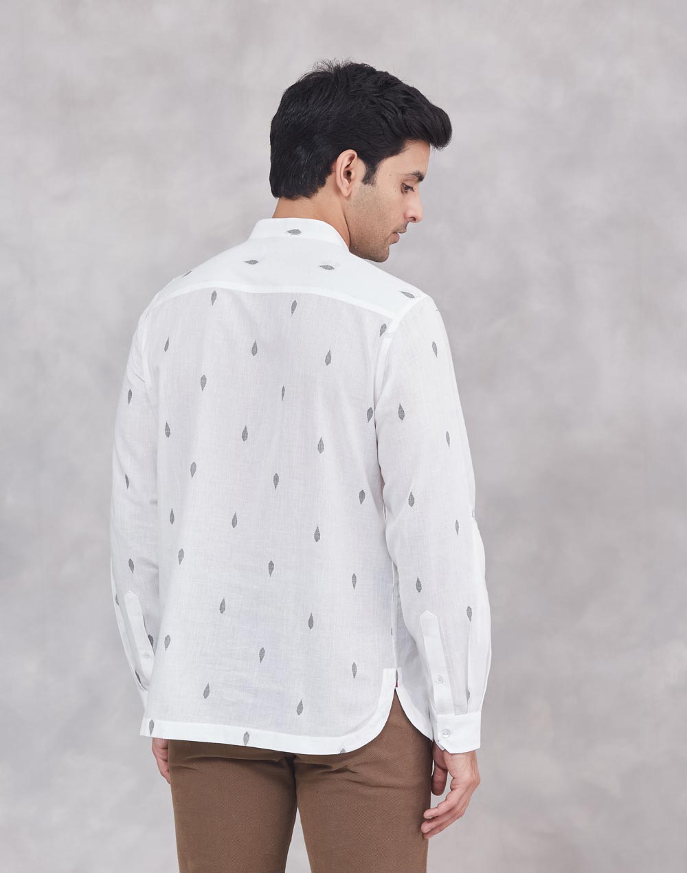 White Cotton Dobby Slim Fit Mid Placket Shirt