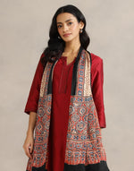 Red Viscose Blend Ajrakh Printed Stole