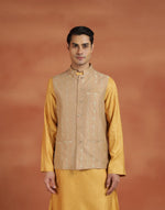 Beige Viscose Silk Nehru Jacket