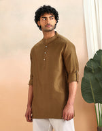 Mustard Viscose Silk Hand Block Printed Slim Fit Short Kurta