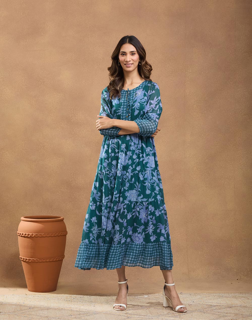 Green Viscose Printed Maxi