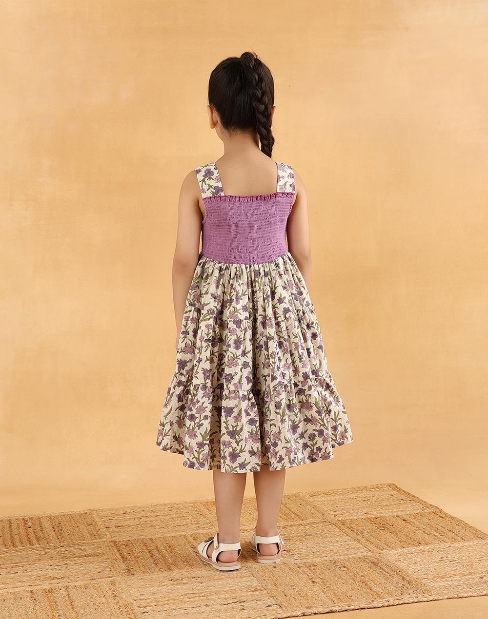 Purple Cotton Hand Block Printed Dress